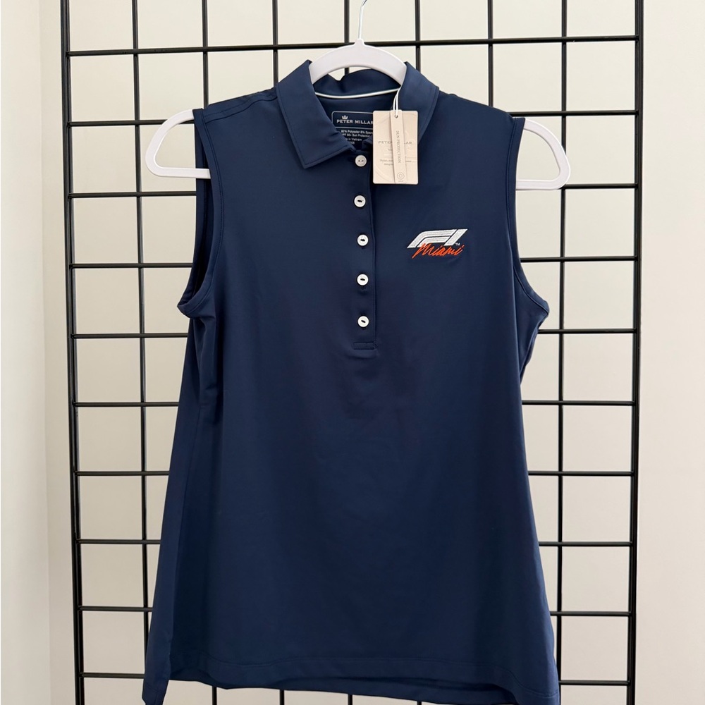 Peter Millar F1 Miami Navy Sleeveless Polo Tee
